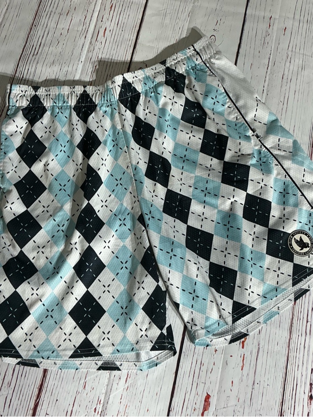 Flow Society Mens Large Lacrosse Shorts Blue & White Argyle